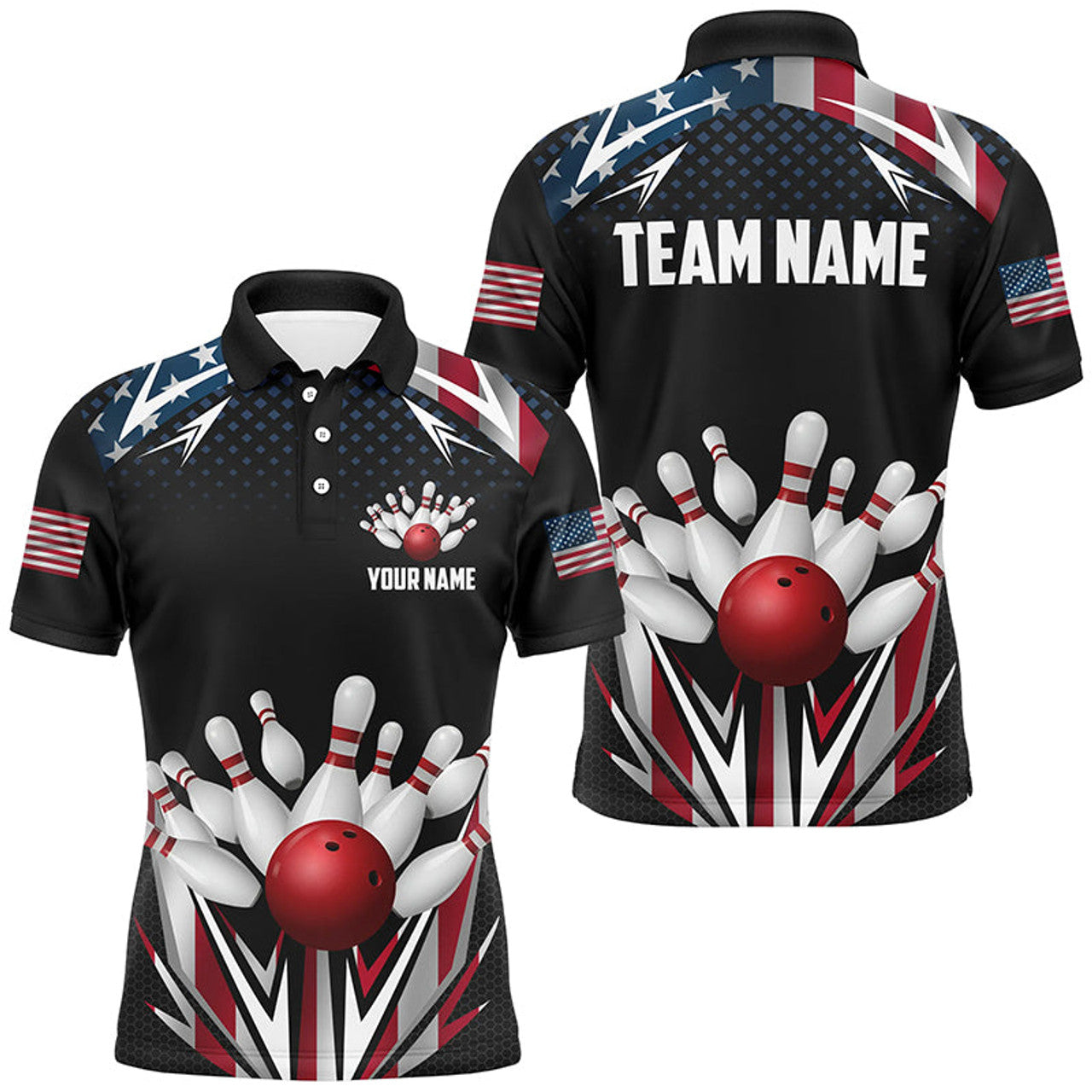 American Flag Bowling Men's Polo Shirt S-5XL