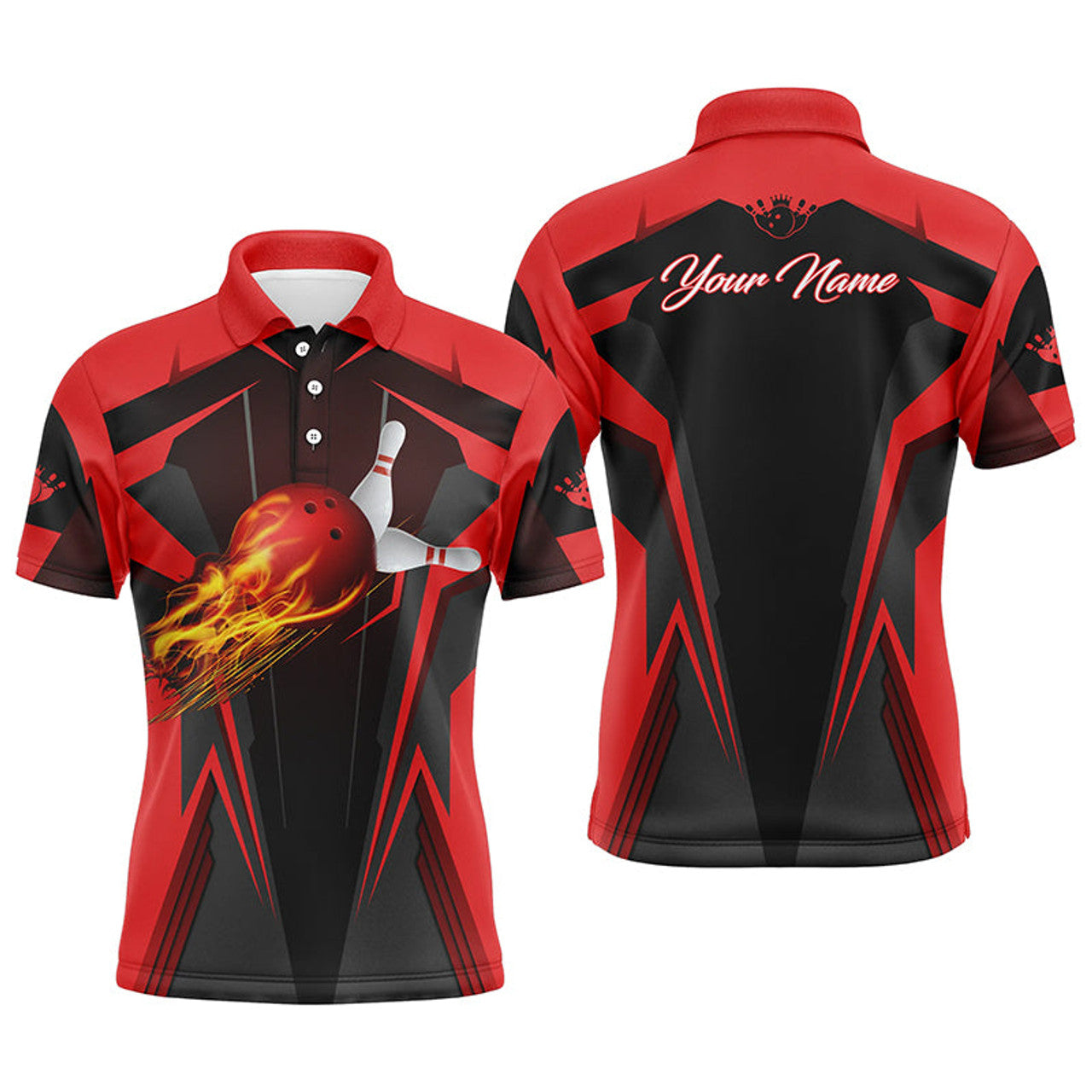 Personalized Bowling Polo Shirt Flame Design Men's Polo Shirt S-5XL