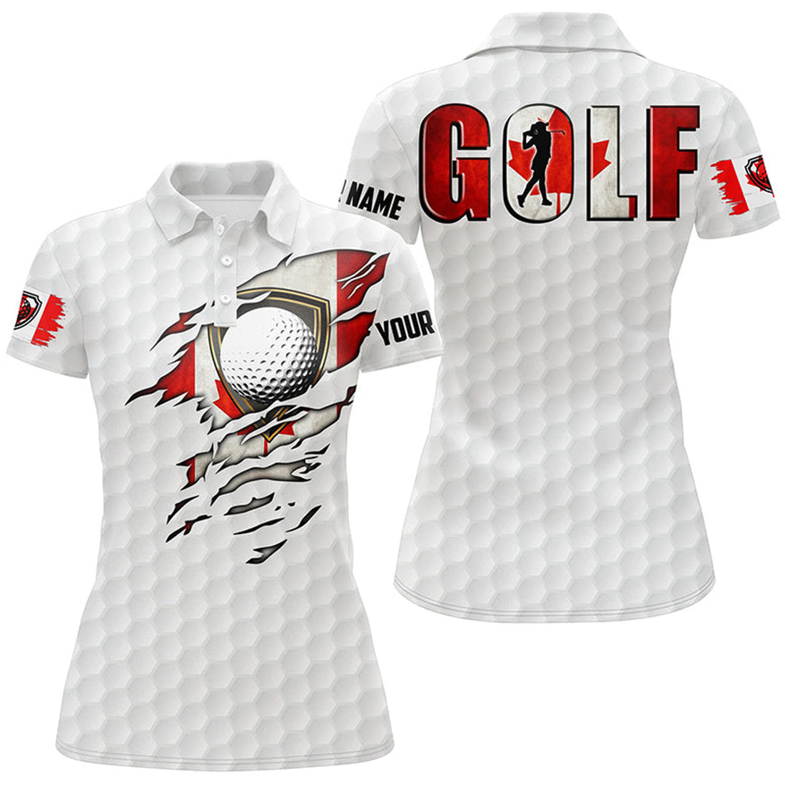 Custom Golf Vintage Canada Flag Patriot White Tops Women's Polo Shirts S-5XL