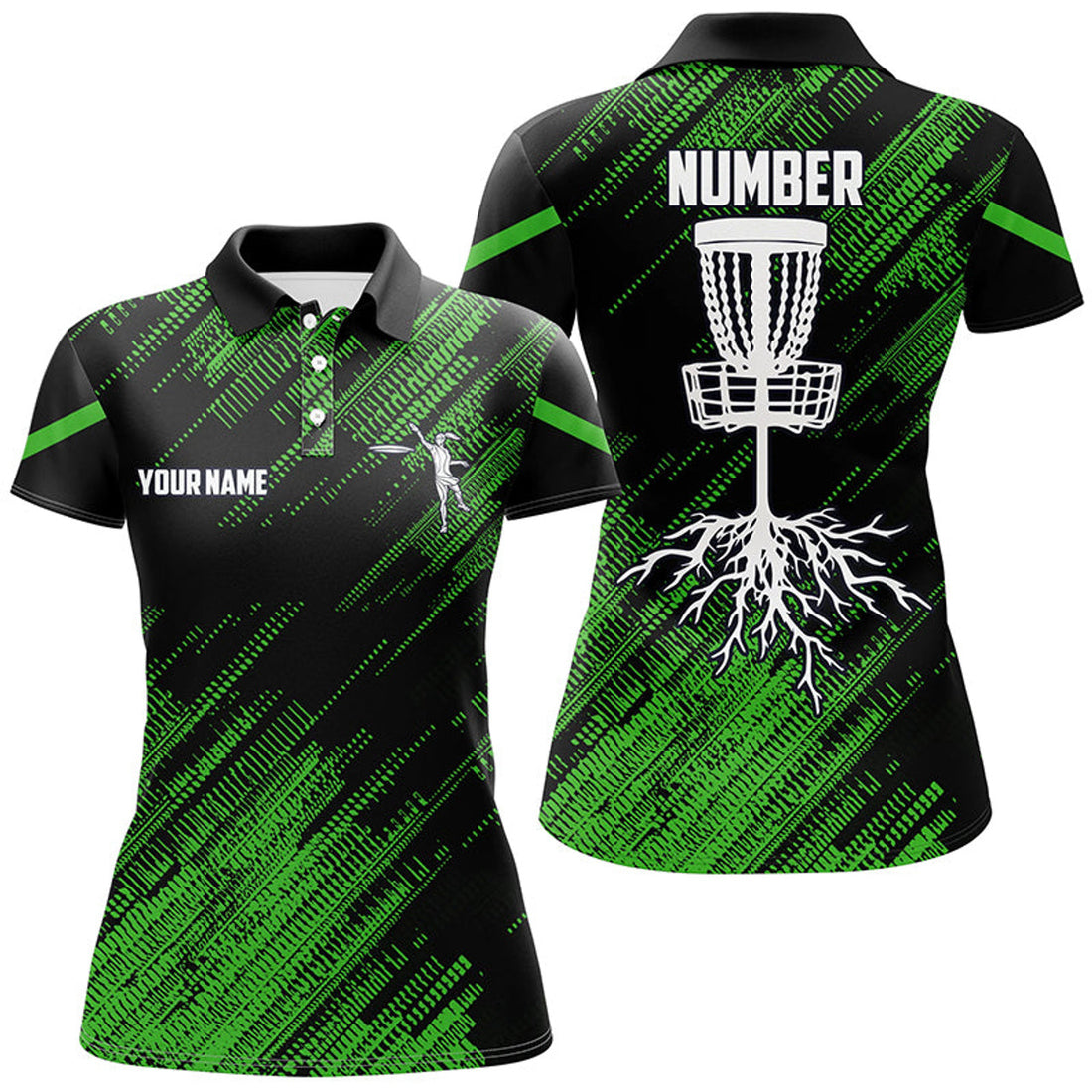 Custom Green Camo Black Disc Golf for Team and Frisbee Women's Polo Shirts S-5XL
