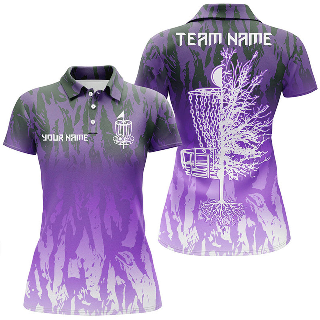 Custom Disc Golf Basket Purple Camo Golf Women's Polo Shirts S-5XL