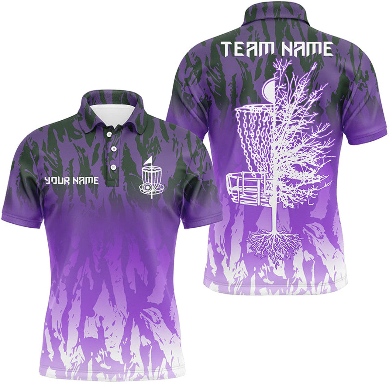 Custom Disc Golf Purple Camo Team Jersey Men's Polo Shirt S-5XL