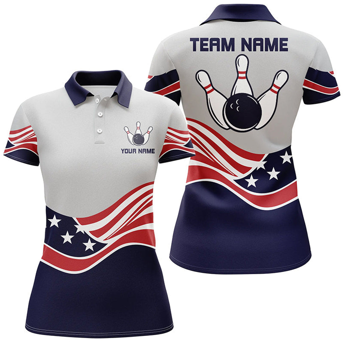 Custom American Flag Bowling Shirt for Patriotic Team Women's Polo Shirts S-5XL