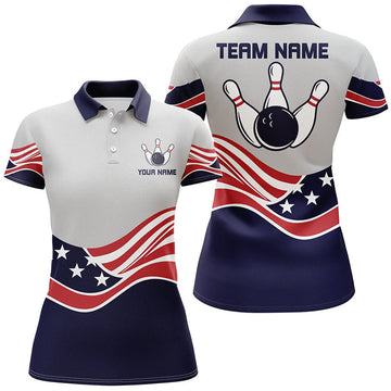 Custom American Flag Bowling Shirt for Patriotic Team Women's Polo Shirts S-5XL