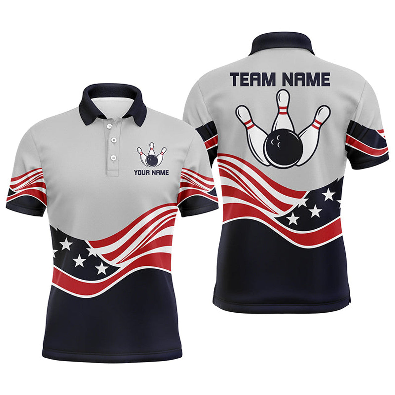 American Flag Bowling Jersey For Men Custom Patriotic Polo Shirt S-5XL