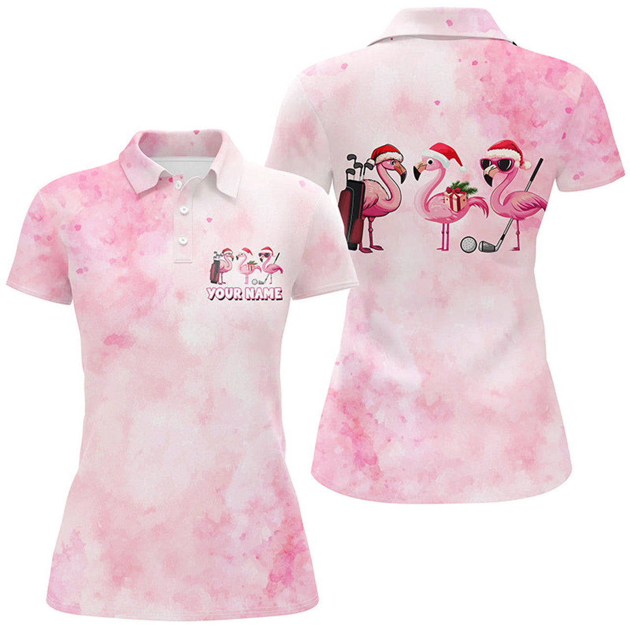 Custom Pink Flamingo Christmas Golf Polo Shirts for Women's Polo Shirts S-5XL