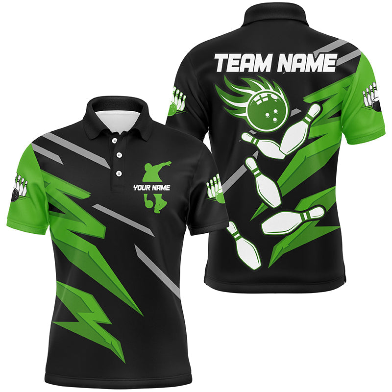 Black Green Bowling Quarter Zip Custom Team Men's Polo Shirt S-5XL