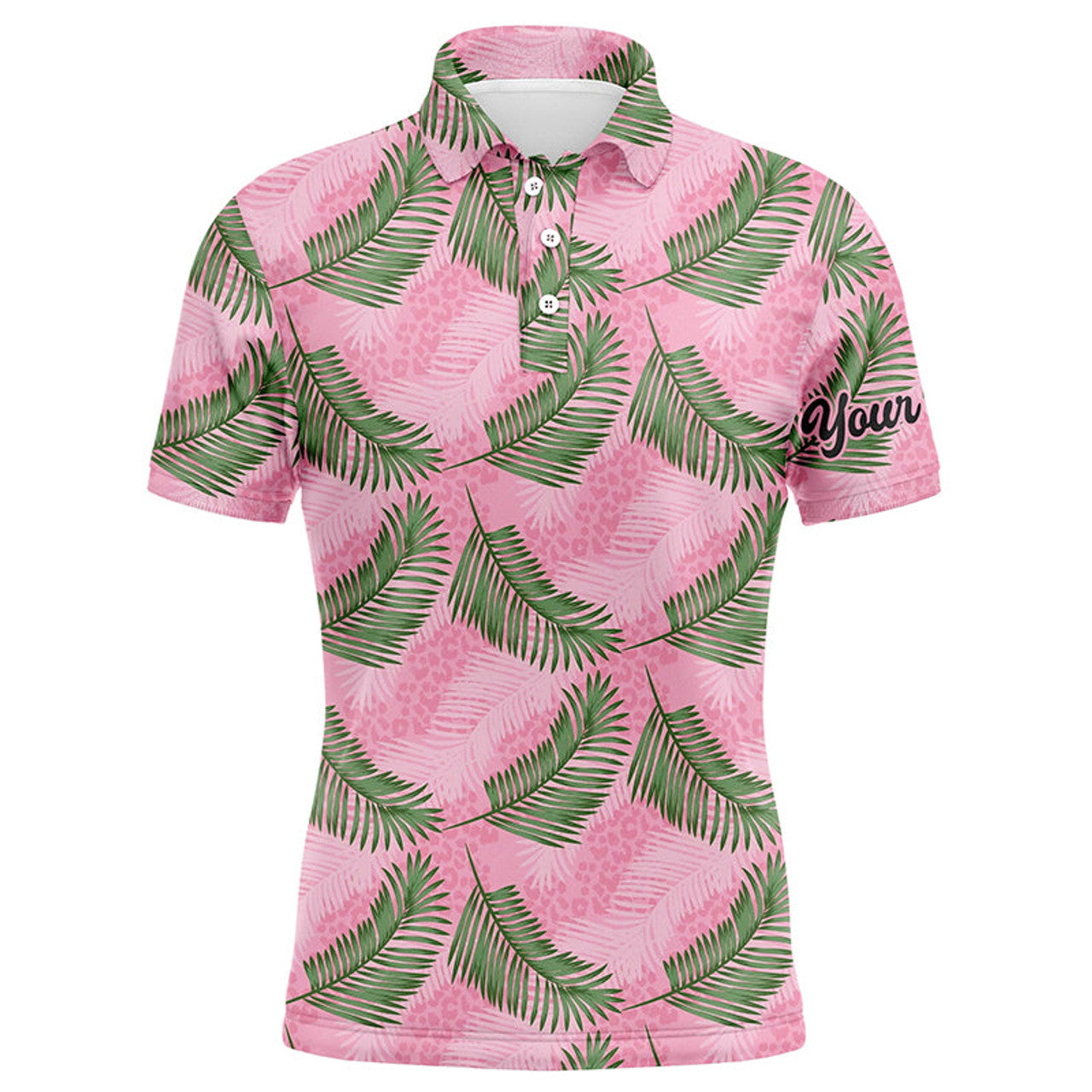 Custom Pink Leopard Palm Leaves Tropical Golf Clothes Men's Polo Shirt S-5XL