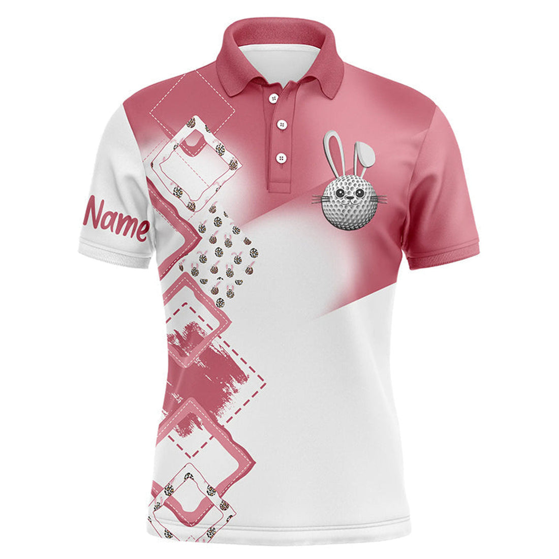 Custom Pink Easter Eggs Bunny Golf Polo Shirt Personalized Gift for Men S-5XL