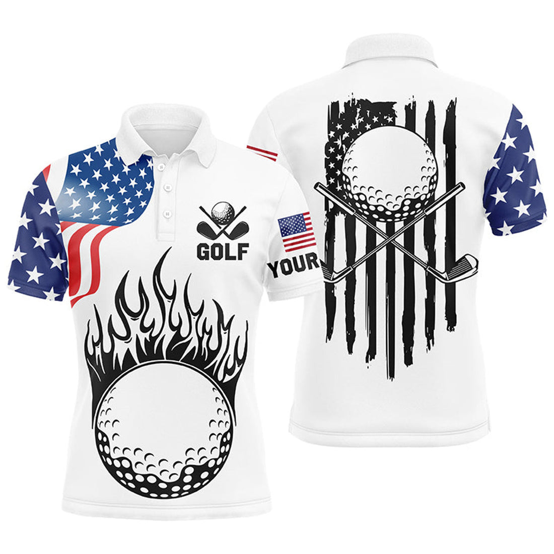 Custom Mens Golf Polo Shirts American Flag Fire Patriot Men's Polo Shirt S-5XL