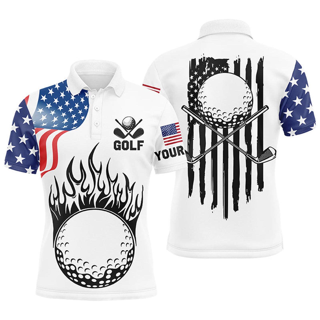 Custom Mens Golf Polo Shirts American Flag Fire Patriot Men's Polo Shirt S-5XL