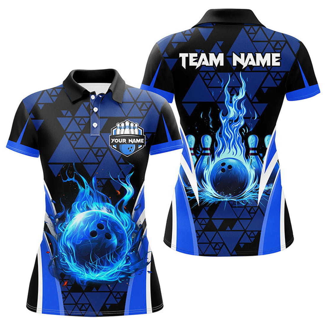 Custom Triangle Flame Bowling Team Shirt with Pins Pattern Women's Polo Shirts S-5XL