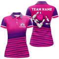 Custom Pink Bowling Ball and Pins Shirt Gift for Team Women's Polo Shirts S-5XL