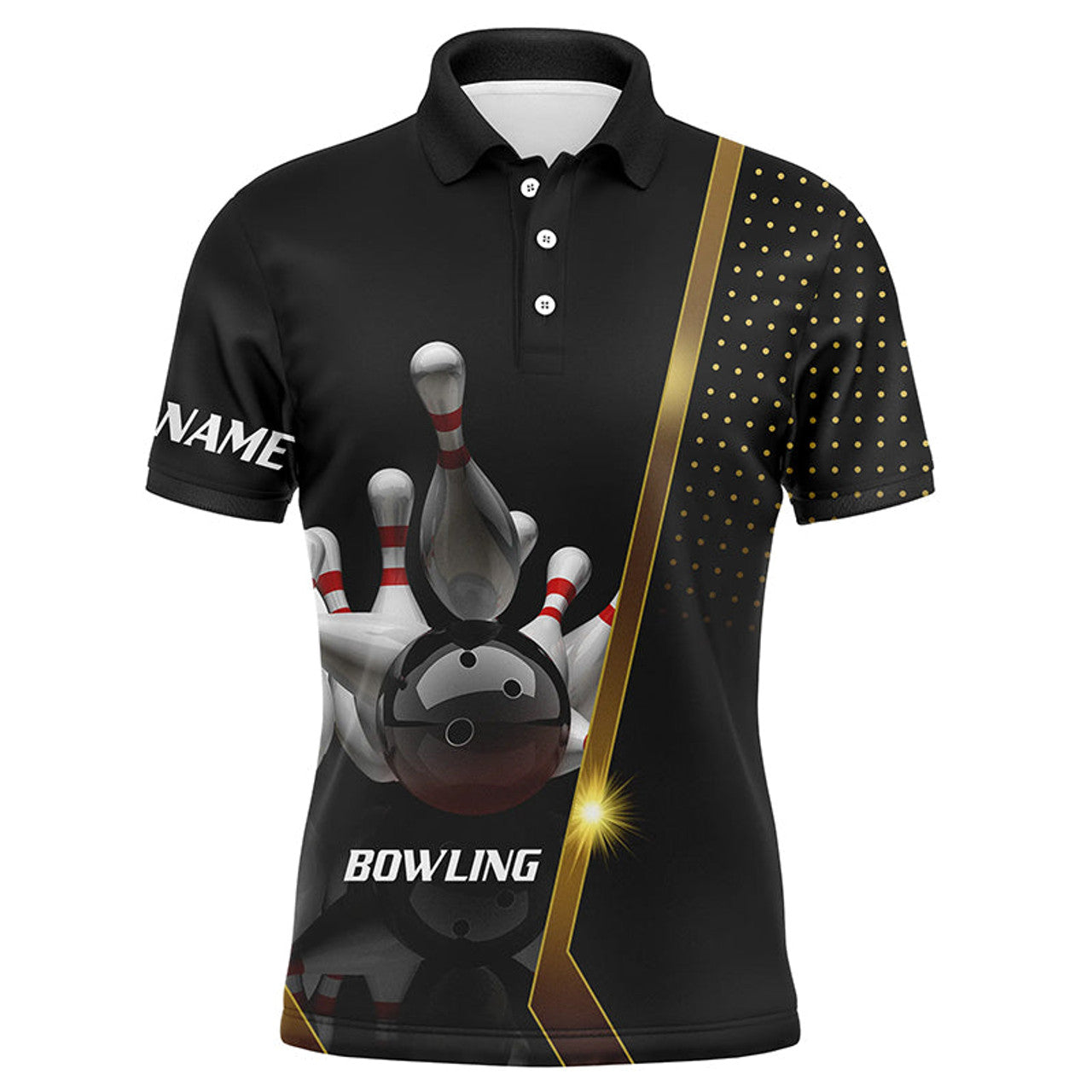 Personalized Black and Gold Men Polo Bowling Shirt Men's Polo Shirt S-5XL