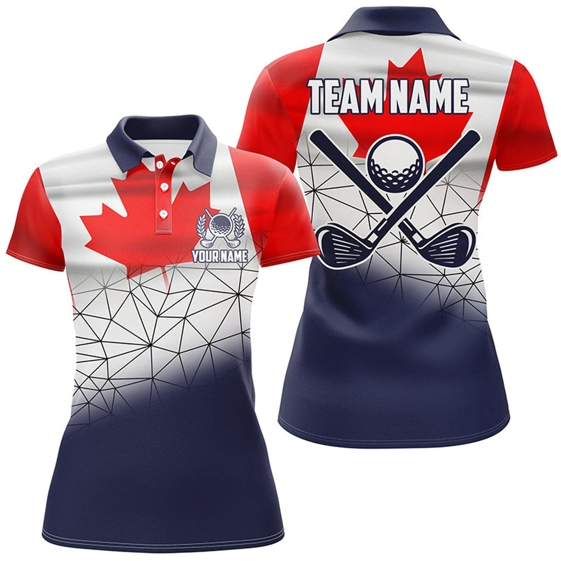 Custom Canadian Flag Golf Clubs Navy Patriotic Outfits Women's Polo Shirts S-5XL