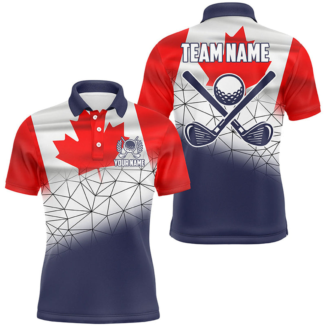 Custom Canadian Flag Golf Shirt Navy Geometric Men's Polo Shirt S-5XL