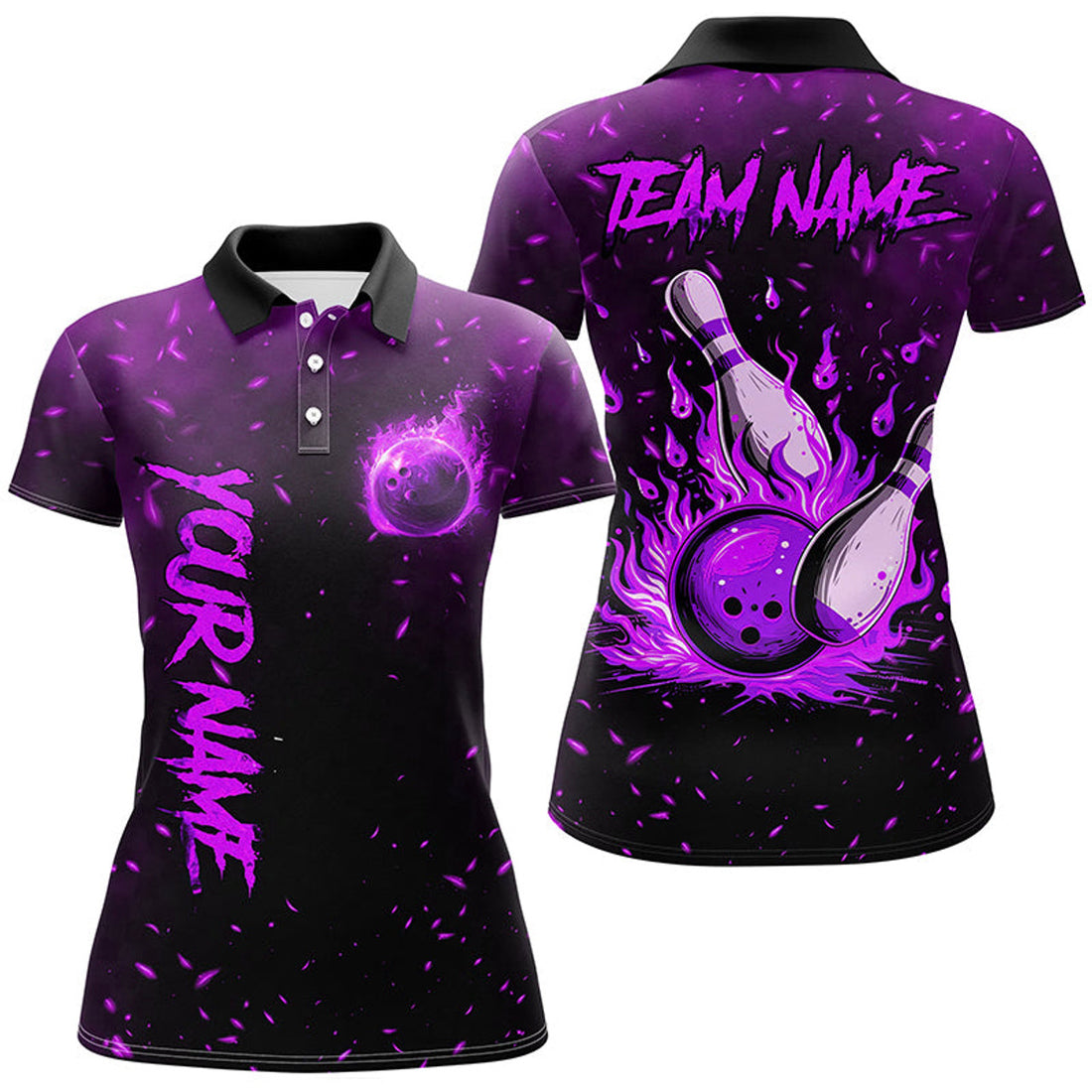 Custom Purple Flame Bowling Polo Shirt Gift for Team Bowler Women's Polo Shirts S-5XL