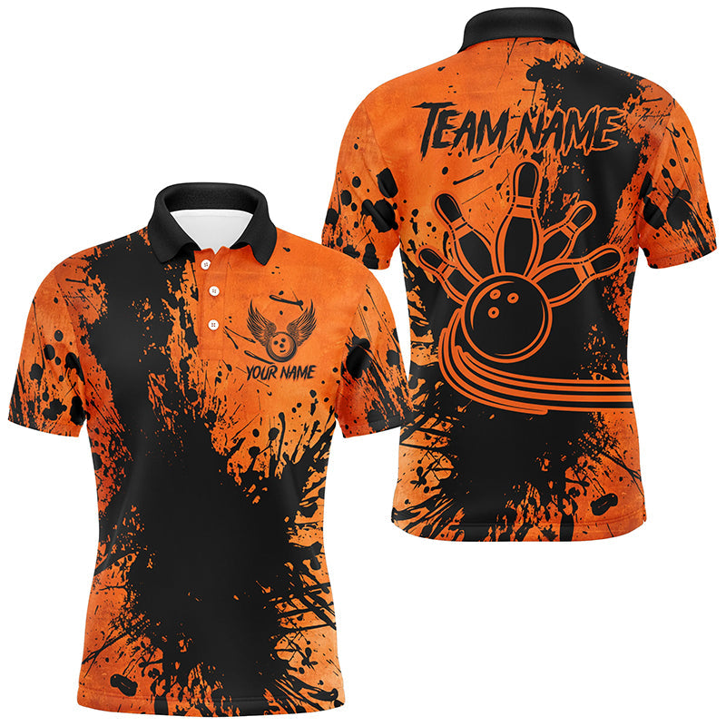 Black and Orange Men's Bowling Polo Shirt Size S-5XL Men's Polo Shirt