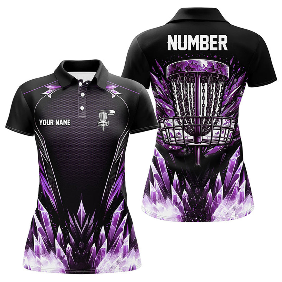 Custom Icy Purple Disc Golf Shirt with Black Basket Design Women's Polo Shirts S-5XL
