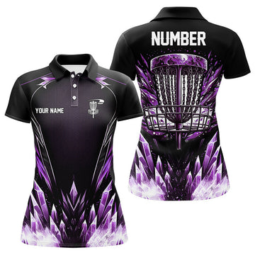 Custom Icy Purple Disc Golf Shirt with Black Basket Design Women's Polo Shirts S-5XL