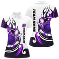 Custom Purple Flame Bowling Ball and Pins White Polo Women's Polo Shirts S-5XL