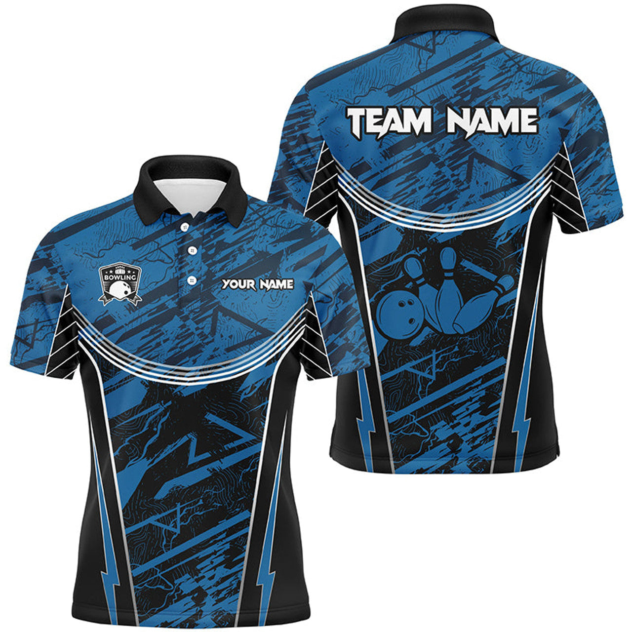 Custom Blue Camo Bowling Shirt for Men Team Outfit Men's Polo Shirt S-5XL