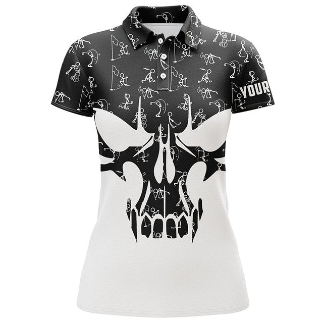 Custom Black White Golf with Funny Skull Pattern Golf Gifts Women's Polo Shirts S-5XL