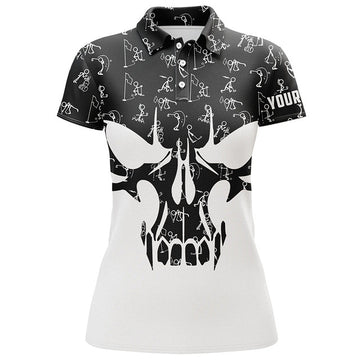 Custom Black White Golf with Funny Skull Pattern Golf Gifts Women's Polo Shirts S-5XL