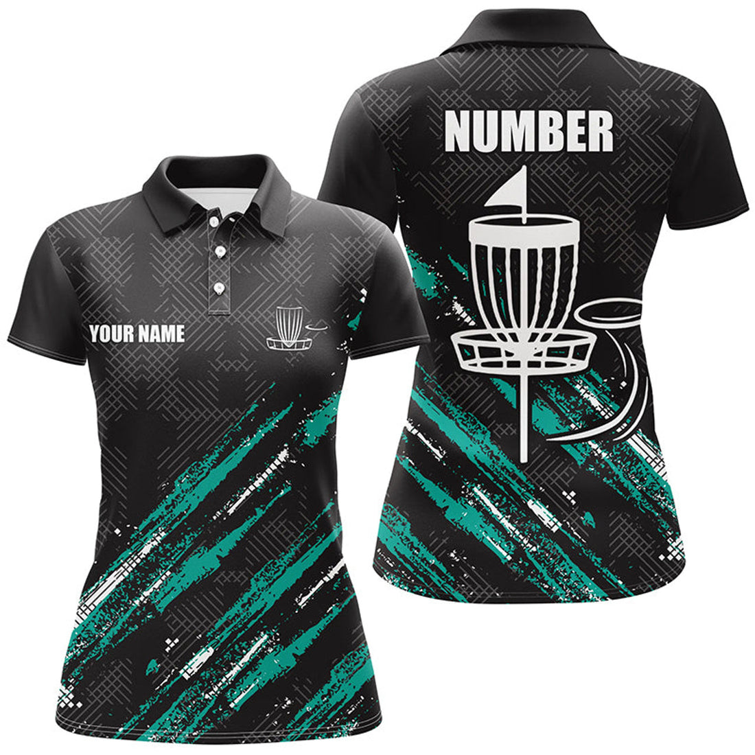 Custom Black Green Camo Disc Golf Basket Team Women's Polo Shirts S-5XL
