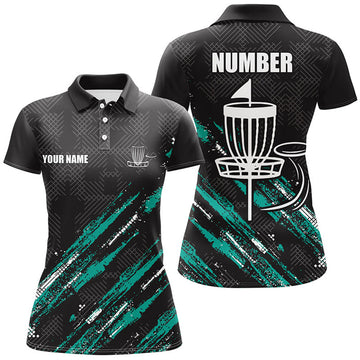 Custom Black Green Camo Disc Golf Basket Team Women's Polo Shirts S-5XL