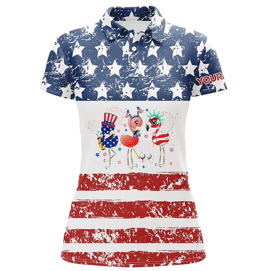 Custom 4th of July Flamingo Golf Shirt American Flag Women's Polo Shirts S-5XL