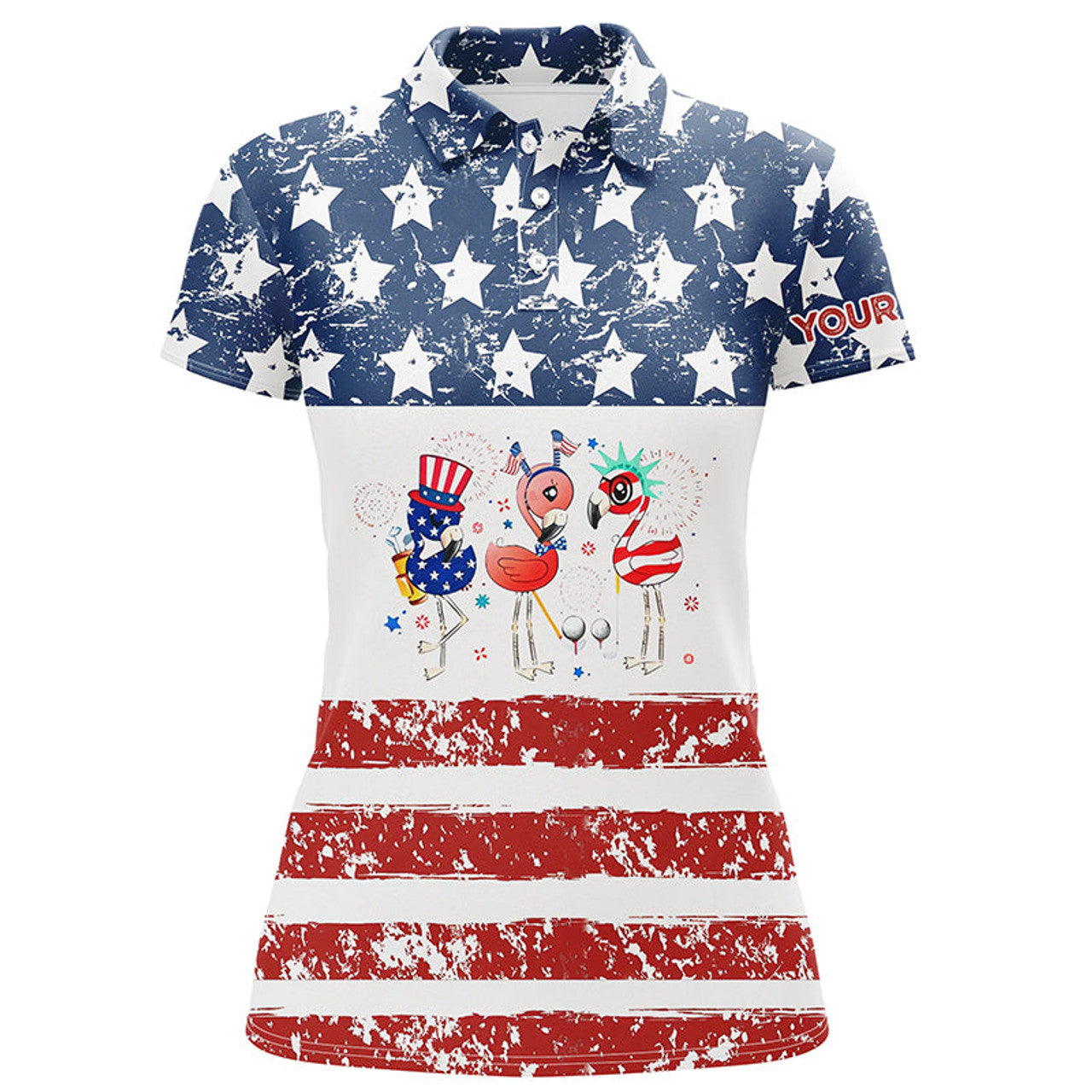 Custom 4th of July Flamingo Golf Shirt American Flag Women's Polo Shirts S-5XL