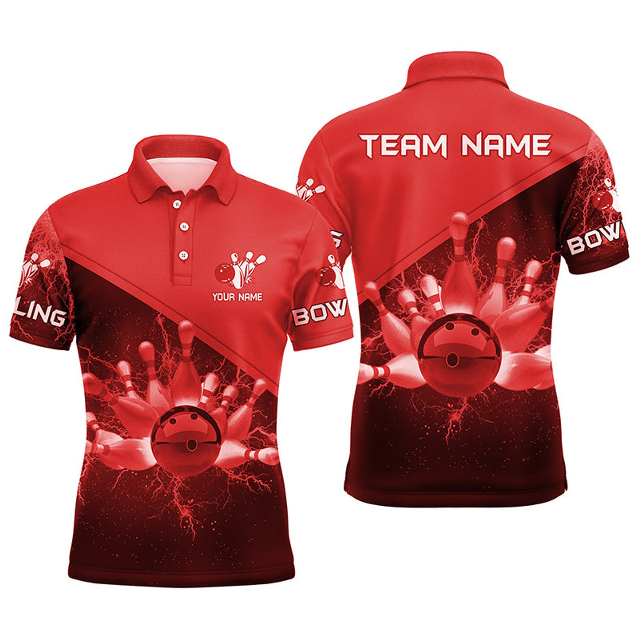 Custom Red Lightning Thunder Bowling Team Jersey Bowlers Men's Polo Shirt S-5XL