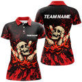 Custom Name Red Camo Skull Flame Bowling Team Shirt Women's Polo Shirts S-5XL