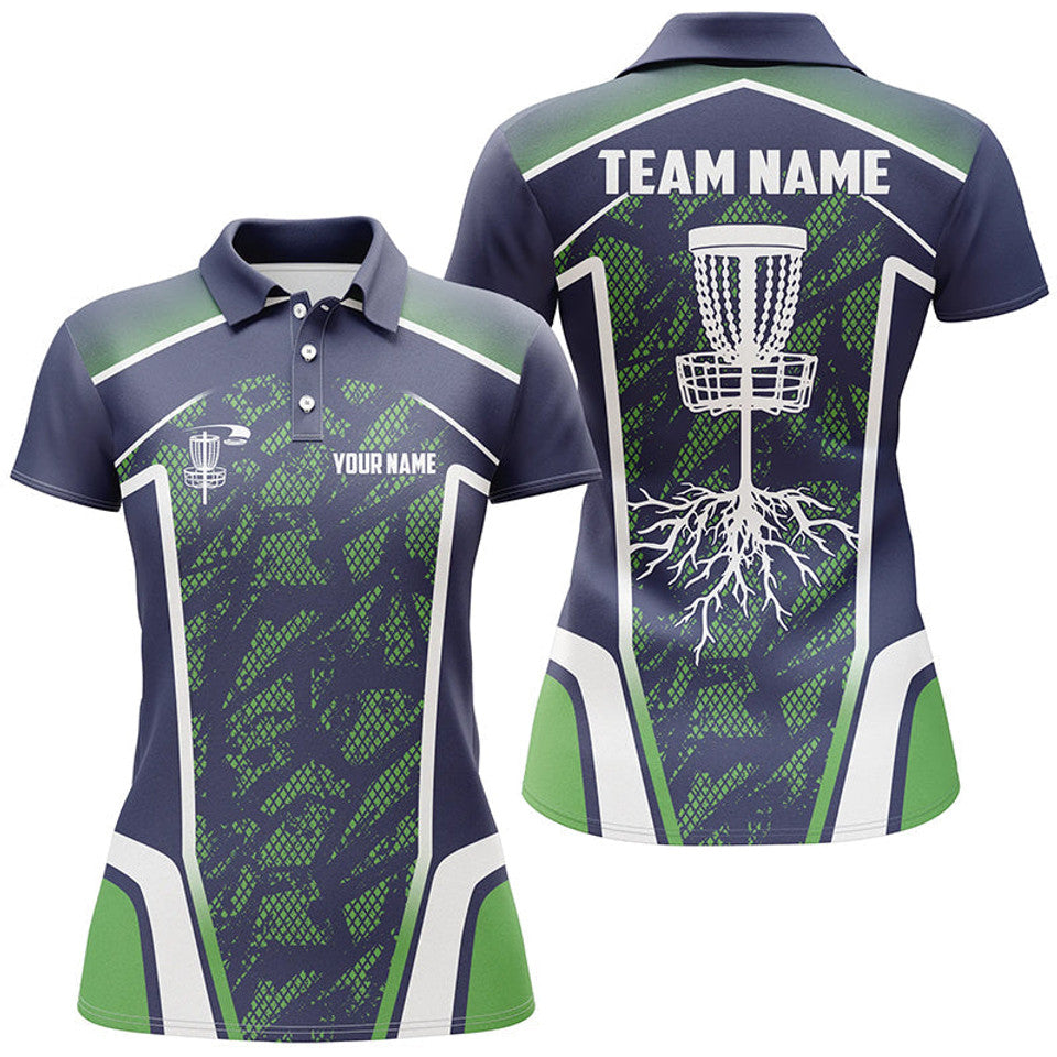 Custom Name Team Disc Golf Shirt Blue Green Camo Women's Polo Shirts S-5XL