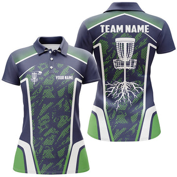Custom Name Team Disc Golf Shirt Blue Green Camo Women's Polo Shirts S-5XL