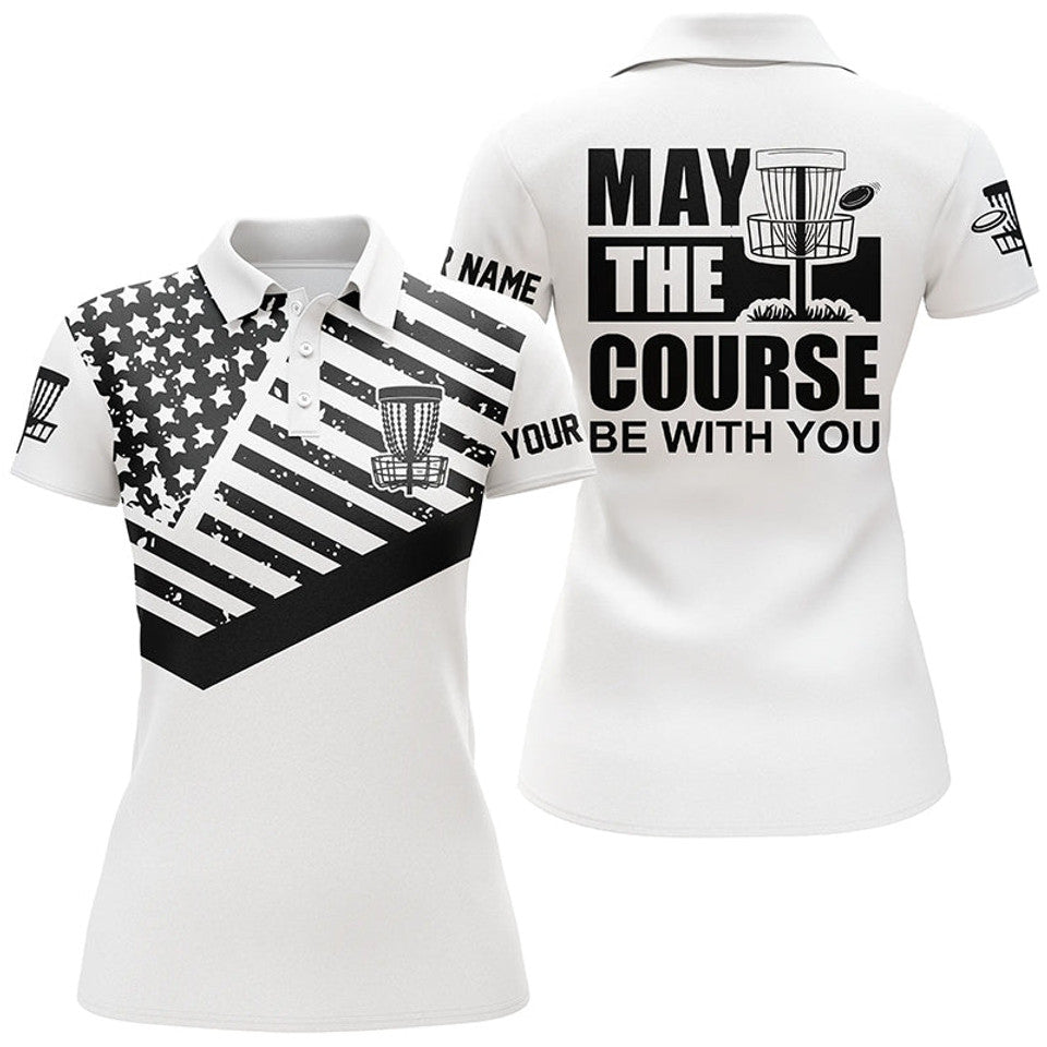 Custom May The Course Be Disc Golf American Flag Shirts Women's Polo Shirts S-5XL