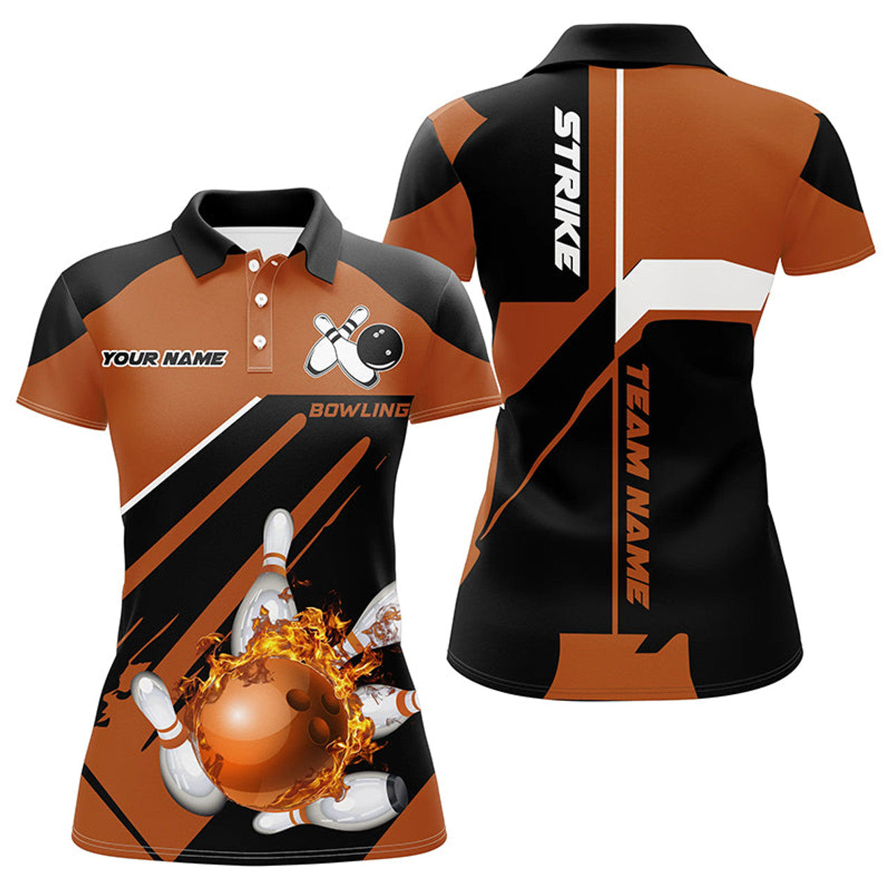 Custom Flame Bowling With Ball And Pins Design Women's Polo Shirts S-5XL