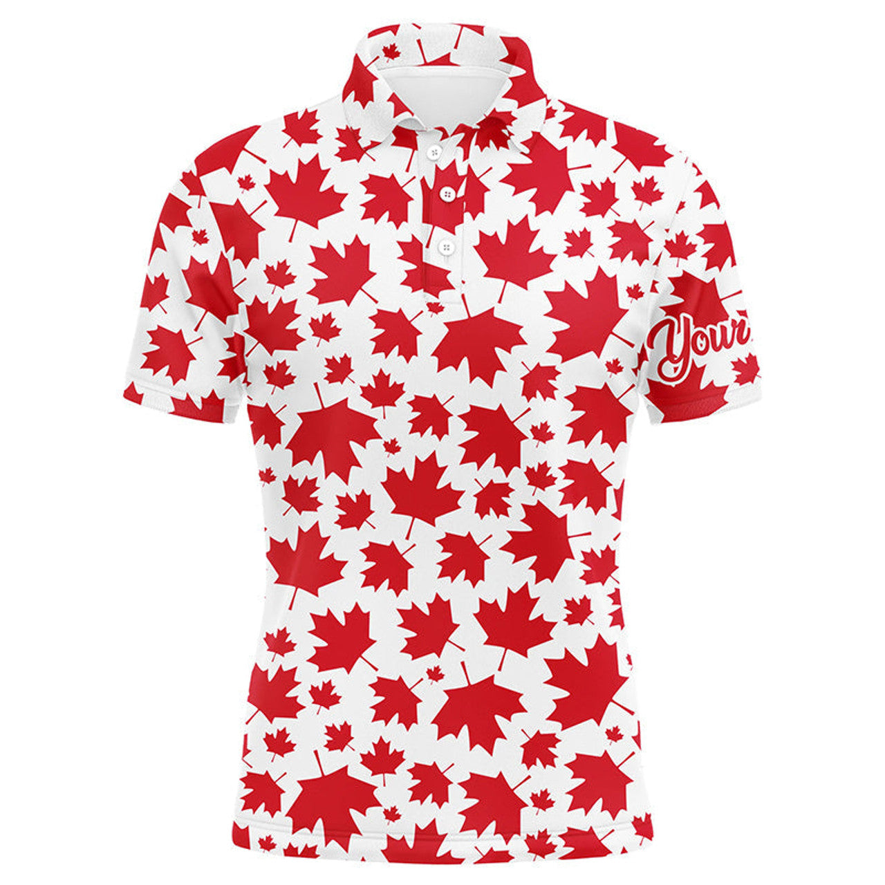Red Canada Maple Leaf Custom Team Golf Mens Polo Shirt S-5XL