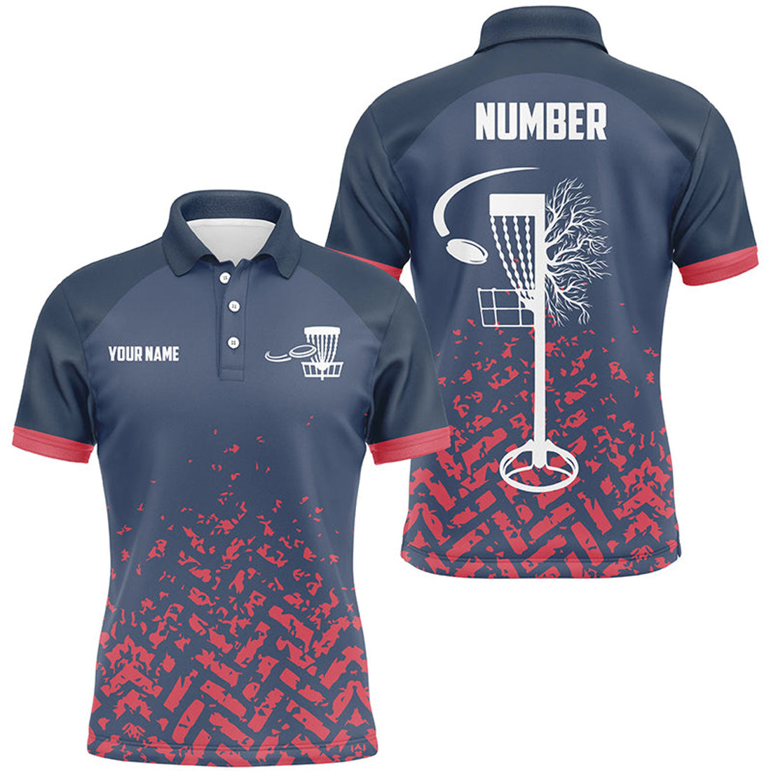 Custom Blue and Red Camo Disc Golf Basket Jerseys Team Men's Polo Shirt S 5XL