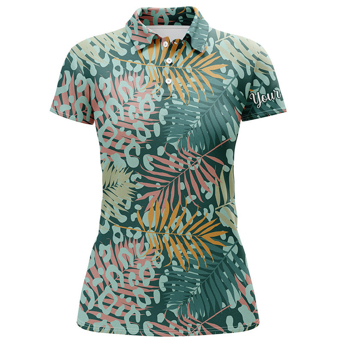 Custom Green Tropical Palm Leopard Team Golf Shirt Women's Polo Shirts S-5XL
