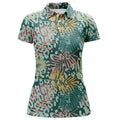 Custom Green Tropical Palm Leopard Team Golf Shirt Women's Polo Shirts S-5XL