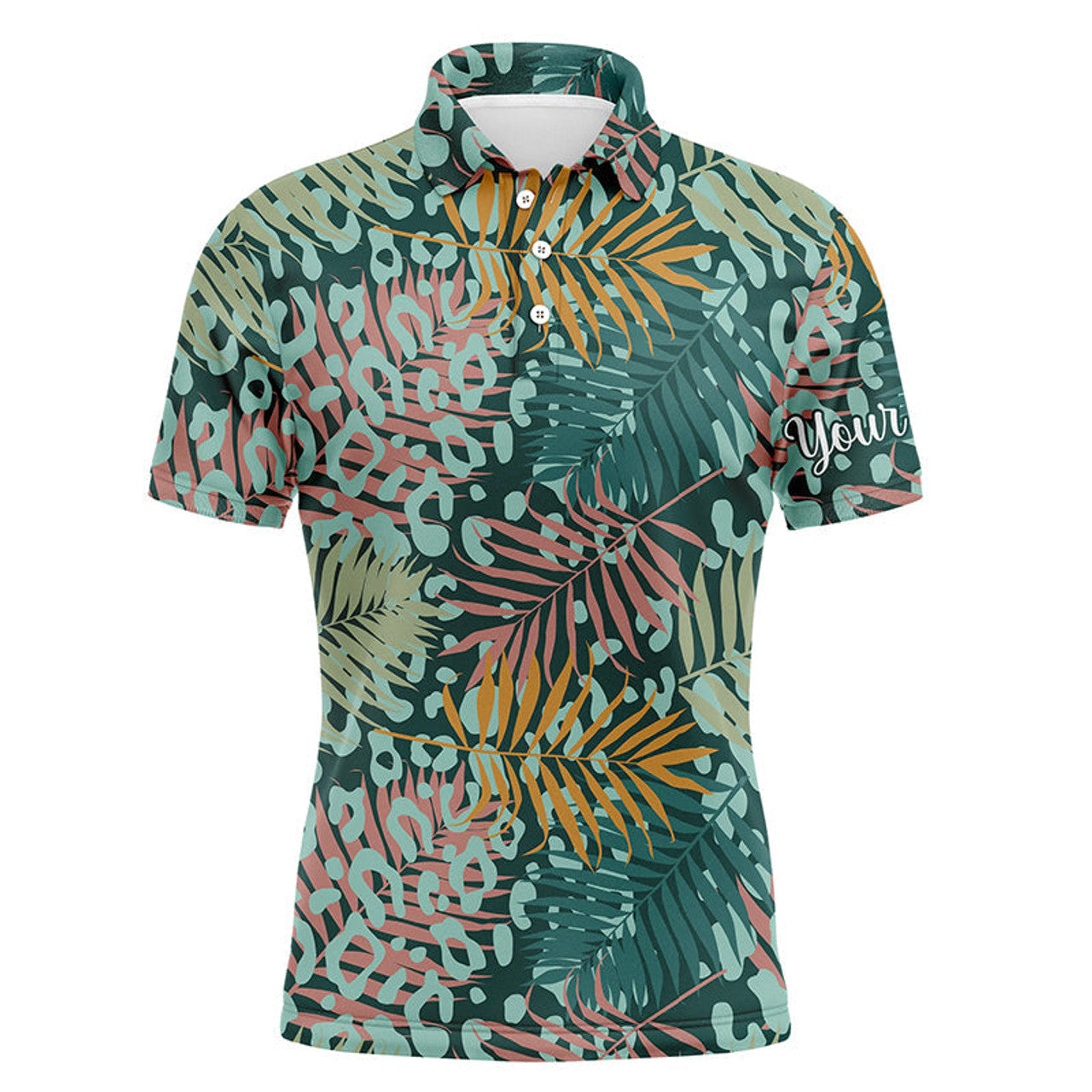Green Tropical Palm Leopard Personalized Gift For Golf Lovers Men's Polo Shirt