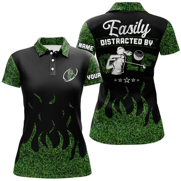 Custom Easily Distracted by Golf Shirt Funny Golf Top Women's Polo Shirts S-5XL