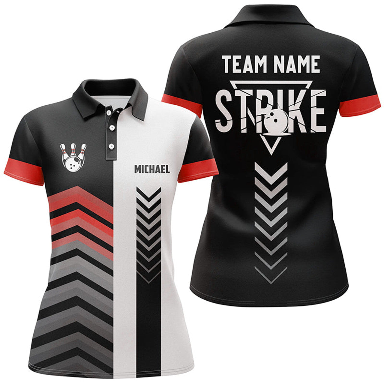 Custom Retro Bowling Shirt with Ball and Pins Women's Polo Shirts S-5XL