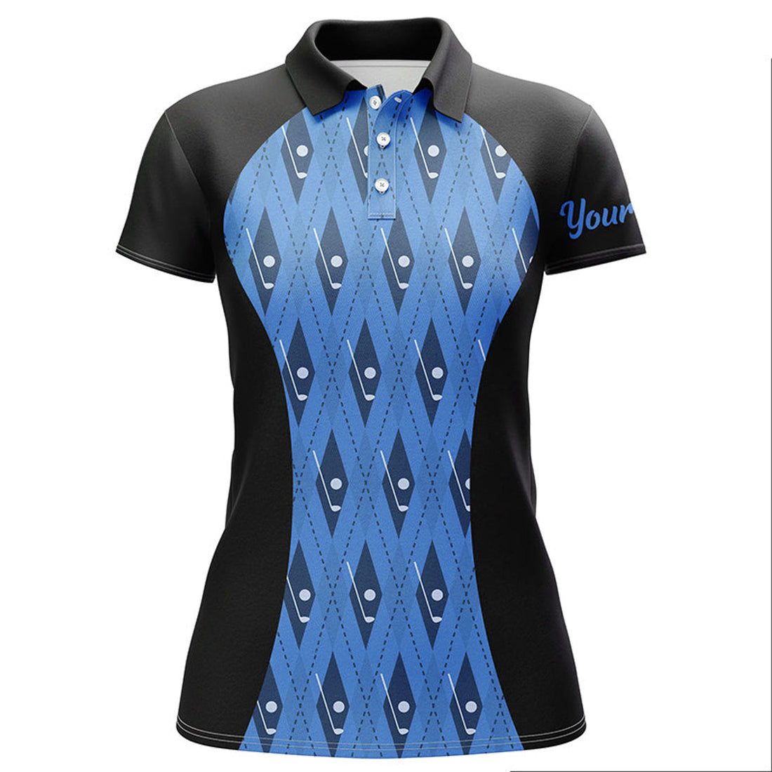 Custom Black Blue Argyle Golf Clubs Shirt for Team Ladies Women's Polo Shirts S-5XL