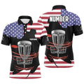 Custom Name American Flag Disc Golf Basket Patriotic Men's Polo Shirt S-5XL