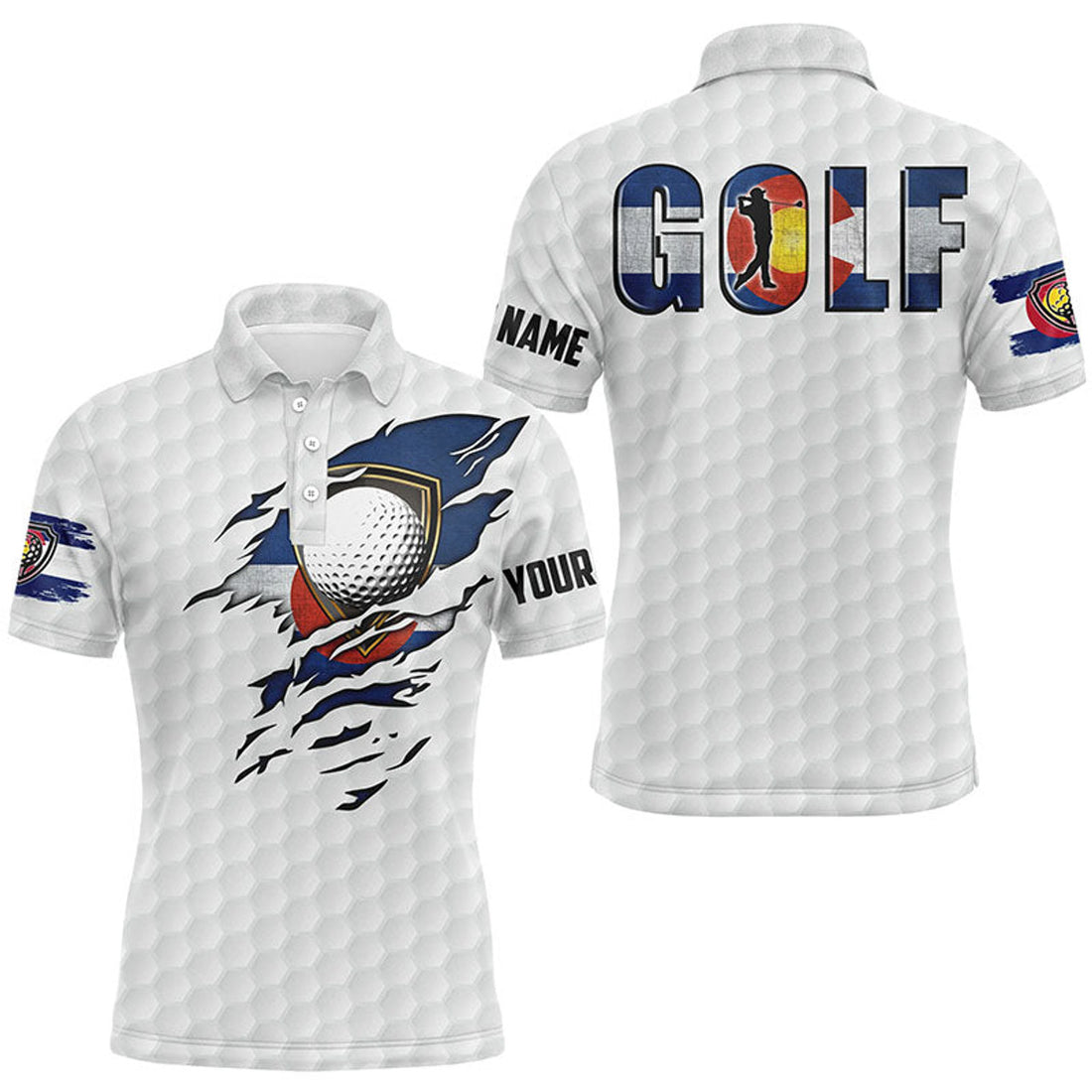 Vintage Colorado Flag Golf Shirt Patriot White Men's Polo Shirt S-5XL