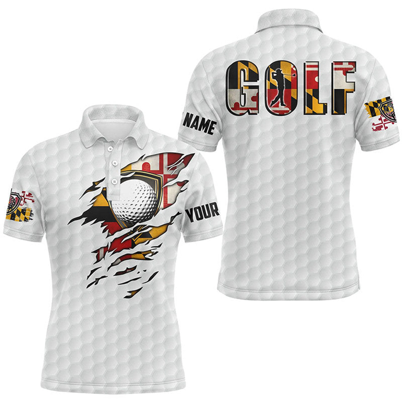 Vintage Maryland Flag Custom Team Golf Shirt Patriot White Men's Polo Shirt S-5XL