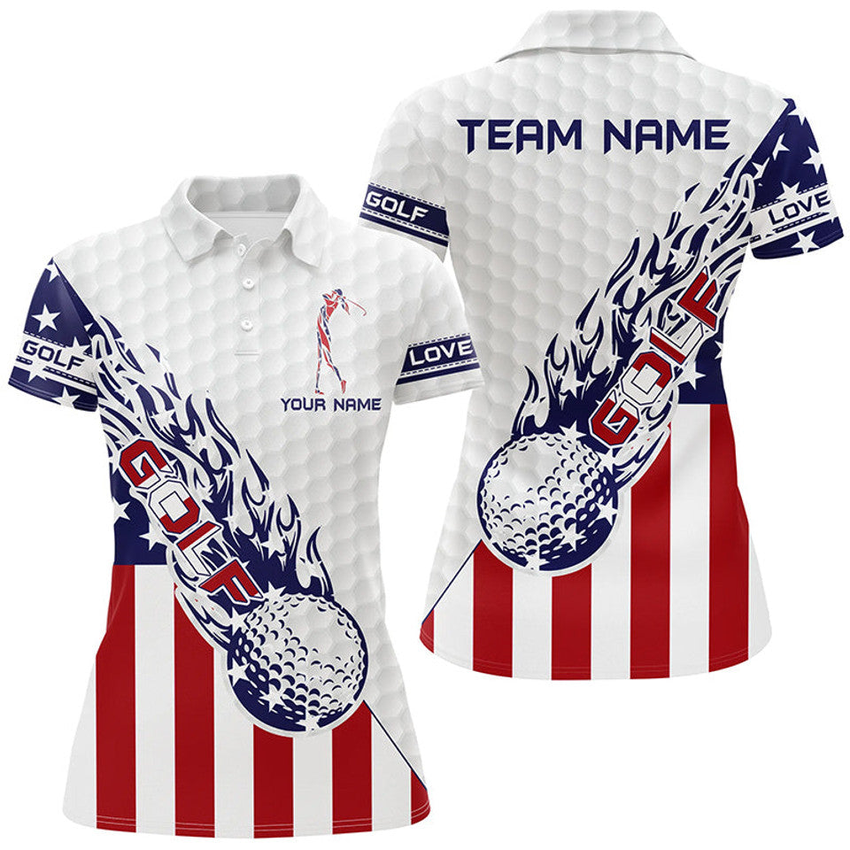 Custom Name American Flag Golf Shirt Patriot Gift White Women's Polo Shirts S-5XL